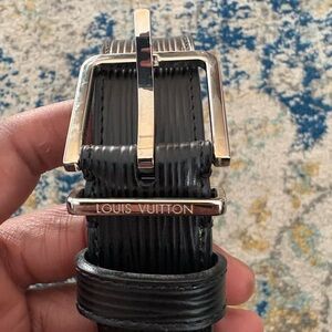 Louis Vuitton Black Epi Leather Belt with Silver Buckle